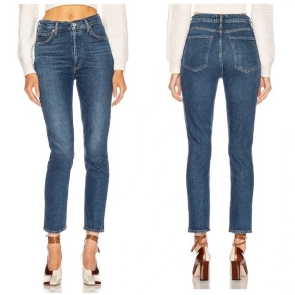 Agolde Nico High Rise Slim Jeans Fixation Medium Wash Button Fly - Picture 1 of 11